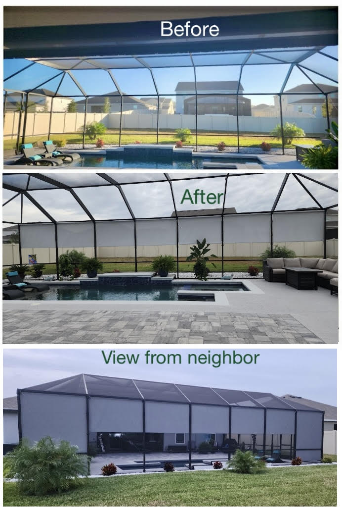 Pool enclosure before roller shade installation