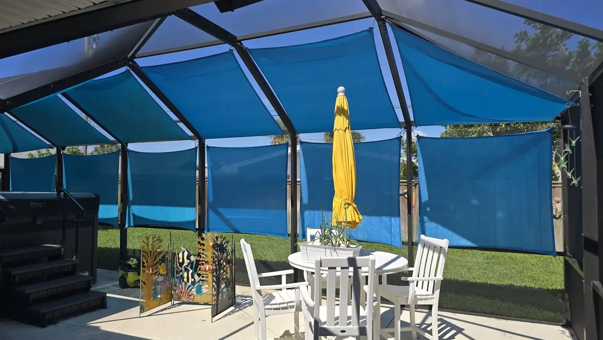 Shade sails in pool enclosure